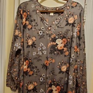 Floral print lace up blouse